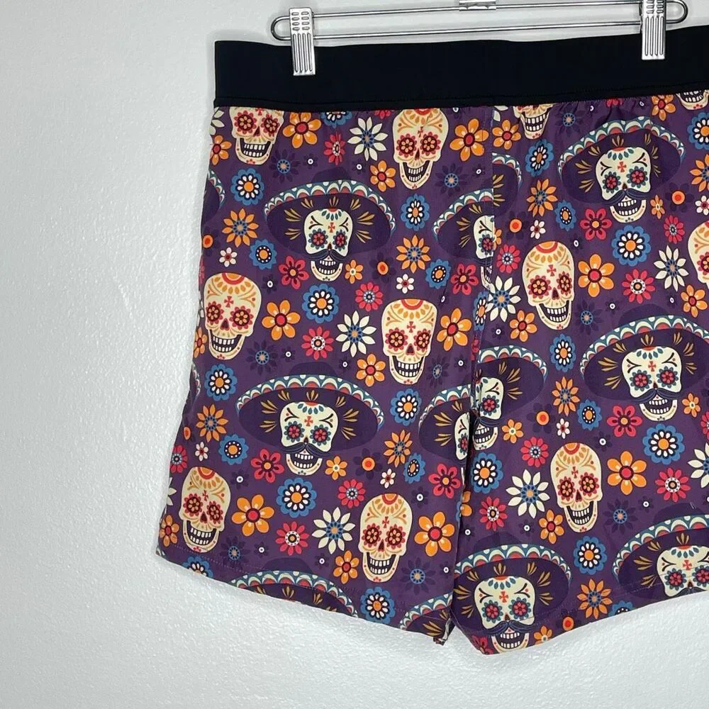 Tachuntfish THF Athletic Shorts Purple Sugar Skull Trail Running Men’s Large